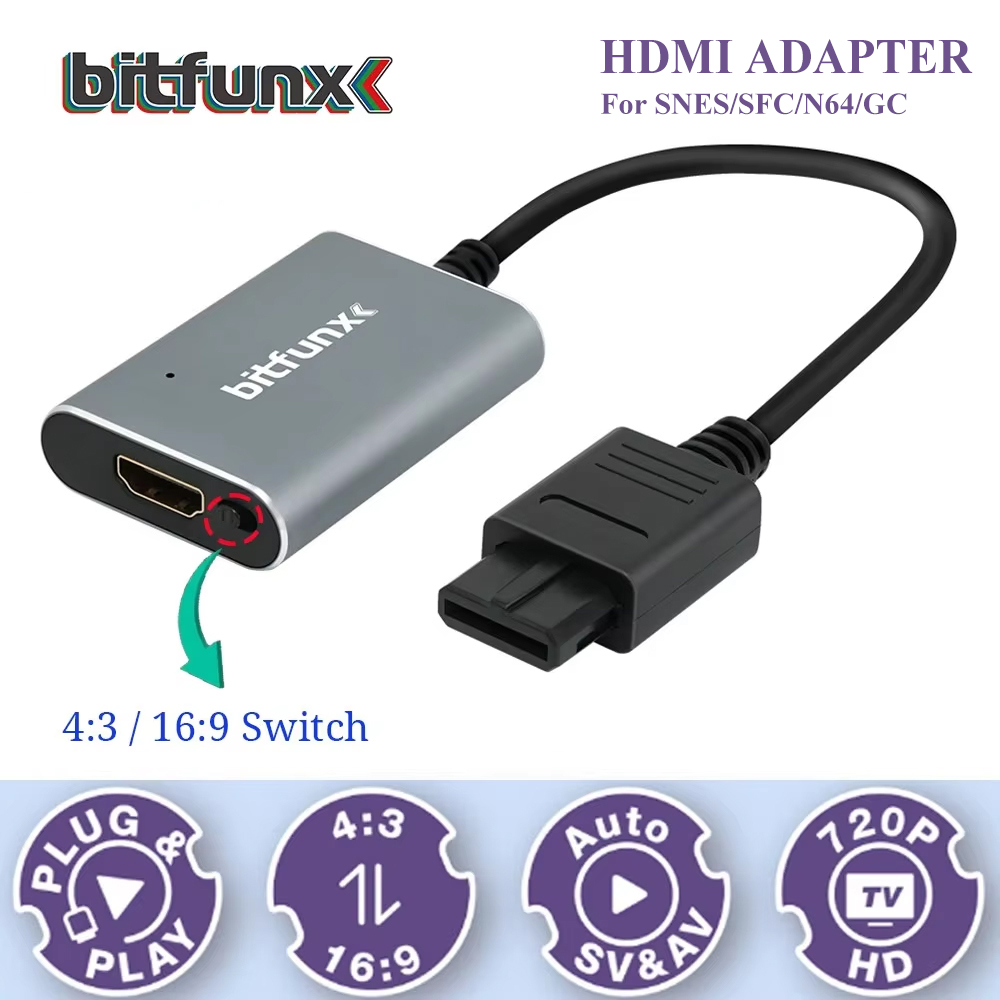 Retro Gaming Nintendo - Bitfunx 720P Adattatore Svideo/AV a HDMI,
